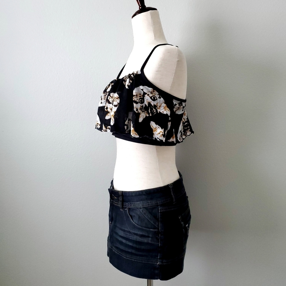 Esowell Cat Print Swim Top, Black & Brown, Size Medium - Picture 3 of 16